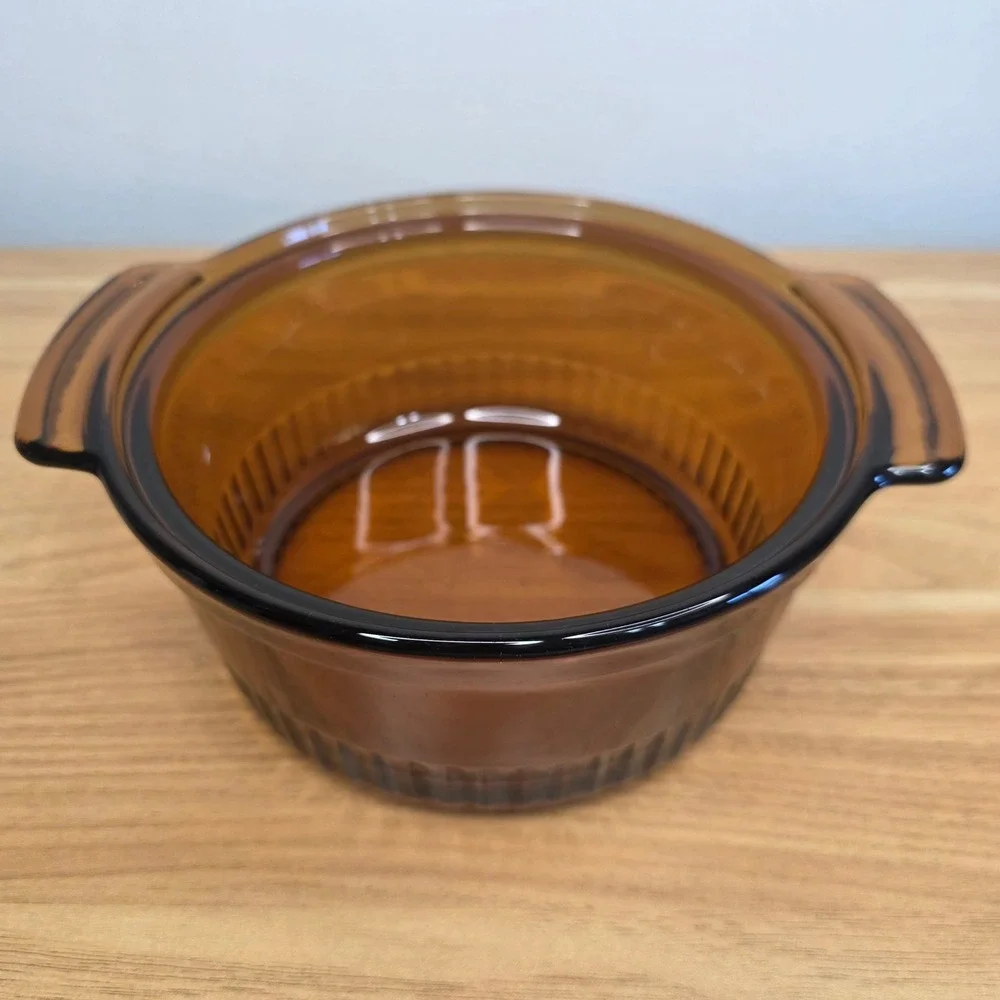 Vintage Anchor‎ Hocking Fire King 1 QT Ribbed Casserole Dish Amber 436 No Lid